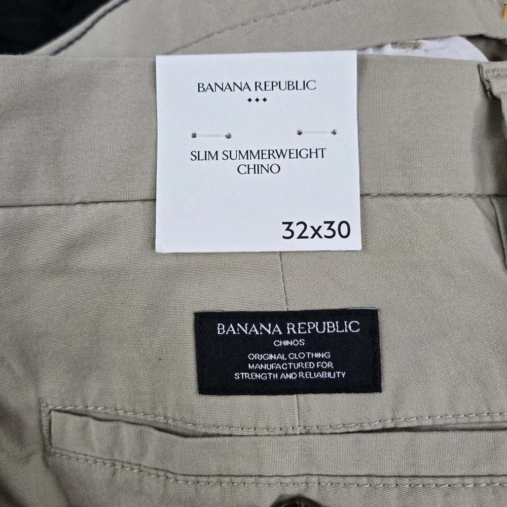 Banana Republic Men Pants 32X30 Khaki Chinos Chino Slim Summerweight NWT